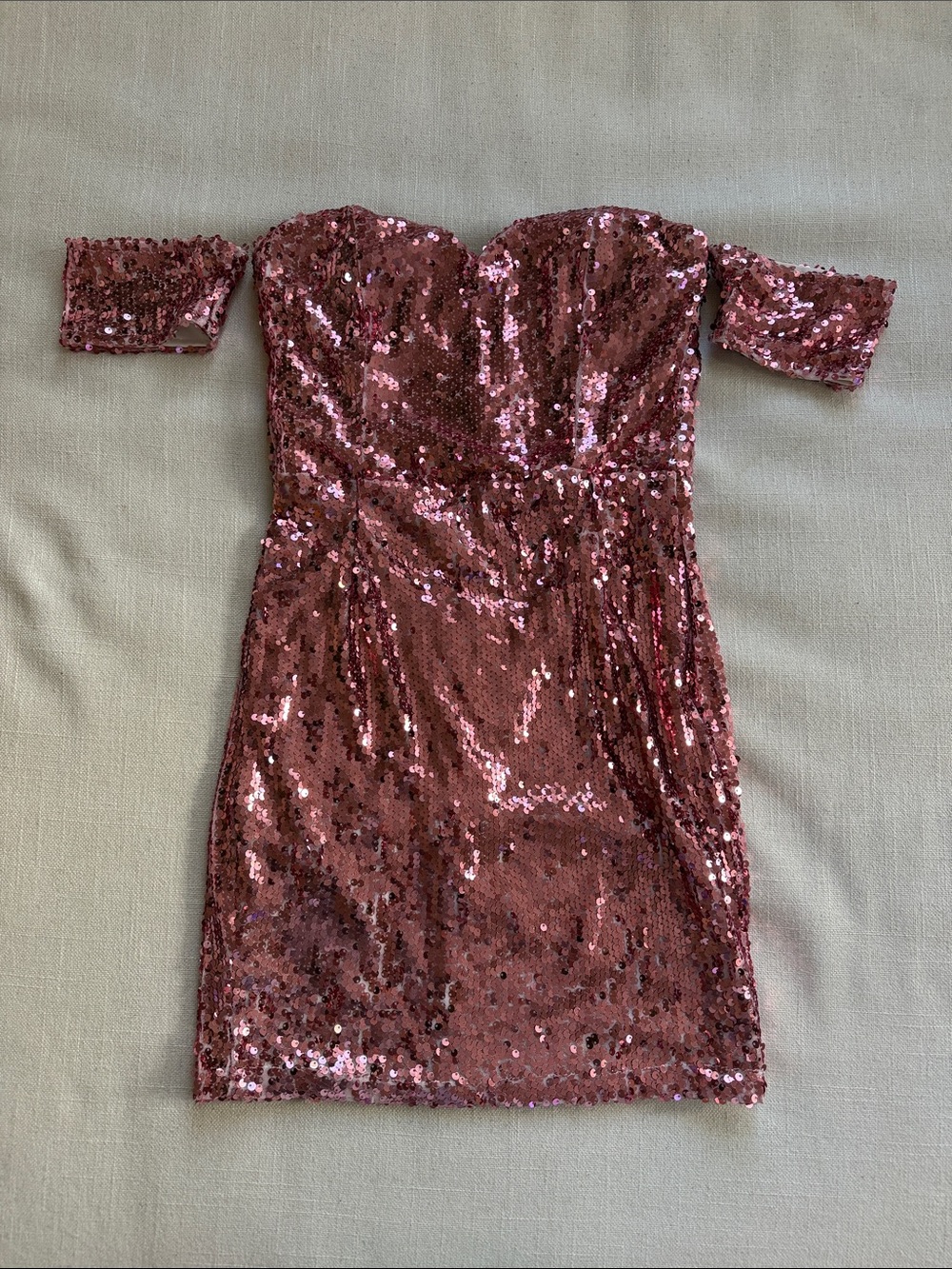 superdown Rose Pink Sequin Off-Shoulder Mini Dress